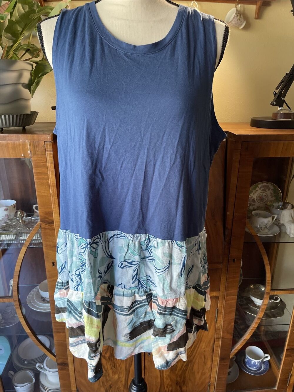 LOGO Lori Goldstein Sleeveless Tunic Top Mixed Media Contrast Size XL